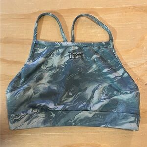 TYR Blue Teal Ripple High Neck Sports Bra